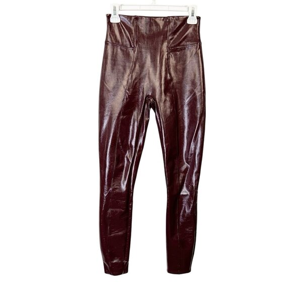 Spanx Faux Patent Leather Leggings Women’s Size Small Burgundy Liquid Gloss - Picture 1 of 10